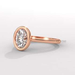Oval cut moissanite diamond ring close up  Oval Bezel detail view 4