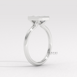 Rose gold emerald cut moissanite ring detail