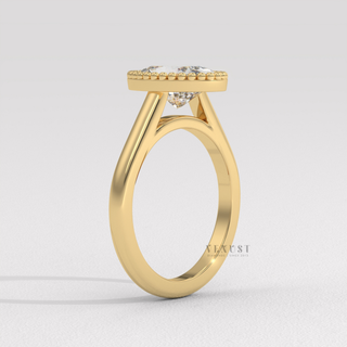 Unique bezel oval moissanite ring top view