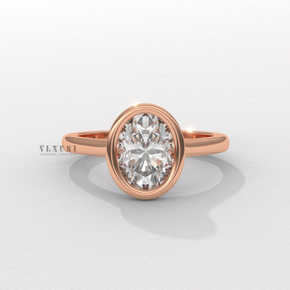 Oval bezel moissanite engagement ring front view
