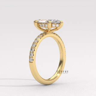 Classic Pave Marquise Cut Moissanite Engagement Ring three quarter view