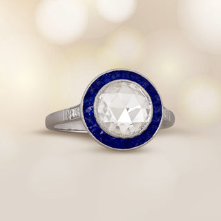 halo moissanite ring sapphire hand view