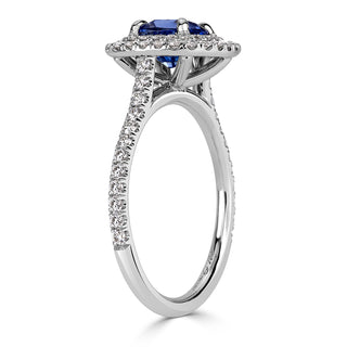 Blue cushion double halo pave moissanite bridal ring front view