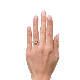 Emerald halo pave engagement ring angled sparkle view