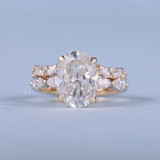 2.0ct Oval Cut Moissanite Diamond Bar Pave Engagement Fashion Rings With Wedding Band