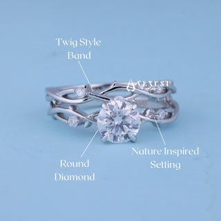 1.0CT Round Moissanite Diamond Twig Style Engagement Ring With Wedding Band