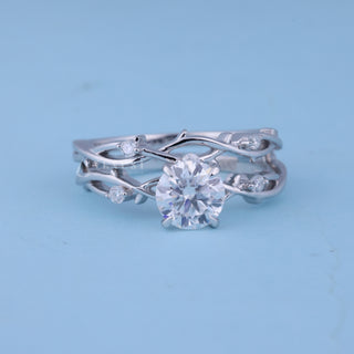 1.0CT Round Moissanite Diamond Twig Style Engagement Ring With Wedding Band