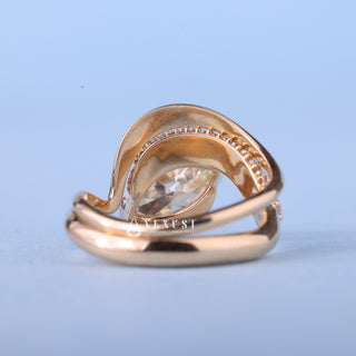 0.50CT Marquise Moissanite Diamond Curved Unique Engagement Rings With Matching Band