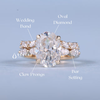 2.0ct Oval Cut Moissanite Diamond Bar Pave Engagement Fashion Rings With Wedding Band