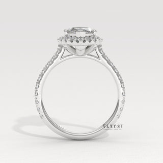 Brilliant Halo Pave Marquise Cut Moissanite Engagement Ring studio view