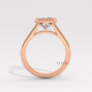 Rose gold cushion cut moissanite ring on hand  Cushion Unique Bezel detail view 7