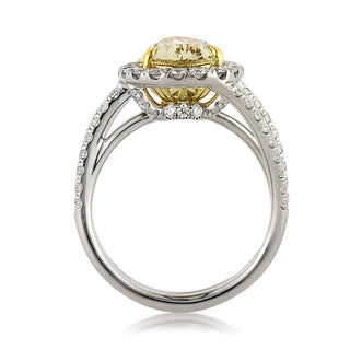 Yellow pear halo bypass moissanite engagement ring angled sparkle view