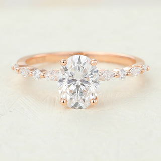 1.33 CT Oval Brilliant Pave Halo Moissanite Engagement Ring front view