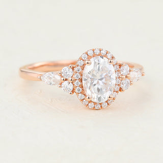 0.84 CT Oval Cut Cluster Pave Moissanite Engagement Ring top view