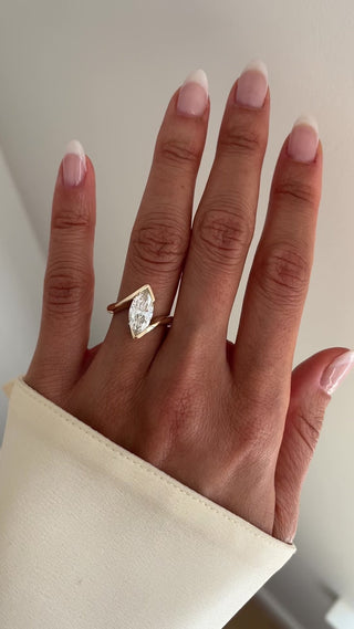 1.50CT Marquise Moissanite Diamond Bypass Half Bezel Engagement Ring With Matching Band