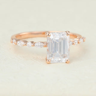 1.60 CT Emerald Cut Pave Halo Moissanite Engagement Ring close up