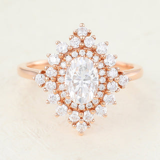 1.33 CT Oval Cut Cluster Moissanite Engagement Ring Promise front view