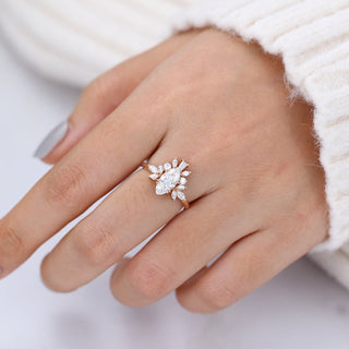 0.90 CT Marquise Cut Cluster Moissanite Engagement Ring on hand