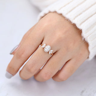 0.84 CT Oval Cut Cluster Classic Moissanite Engagement Ring angle view