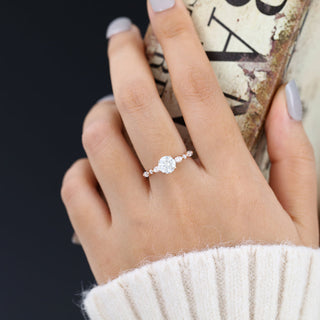 0.88 CT Round Brilliant Cut Pave Moissanite Engagement Ring side view