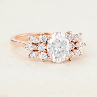 1.33 CT Oval Cluster Classic Moissanite Engagement Ring close up