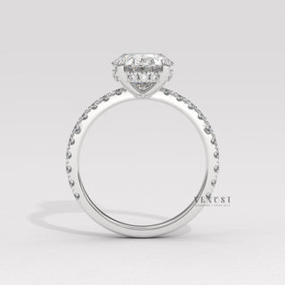 Oval moissanite ring for women with pave detail