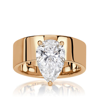 Pear moissanite cigar band engagement ring front view