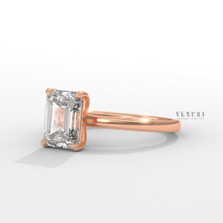 Emerald cut moissanite diamond ring close up  Emerald Solitaire detail view 4