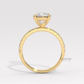 Half pave moissanite engagement ring setting detail