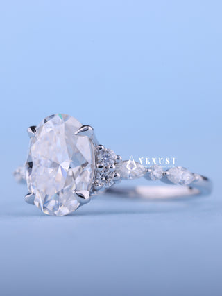 2.0CT Oval Moissanite Diamond Cluster Engagement Ring
