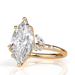 Marquise cluster moissanite engagement ring side view