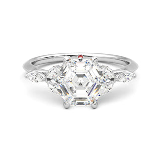 hexagon moissanite ring cluster setting front view