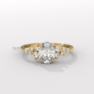 Oval cluster solitaire moissanite ring front view