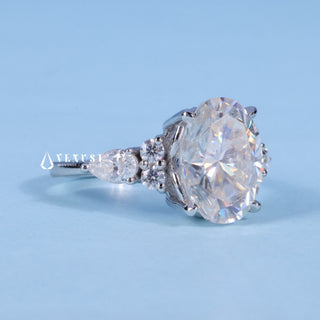 Radiant 2.0ct oval cluster moissanite ring angled view showing its sparkle