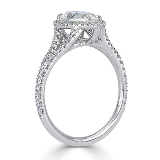 Pear halo split shank moissanite ring stone detail view