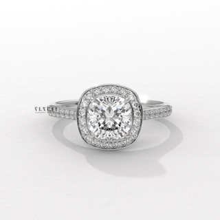 Halo Pave Cushion Cut Moissanite Engagement Ring profile view