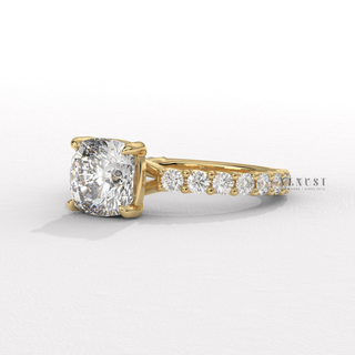 Cushion cut moissanite diamond ring close up