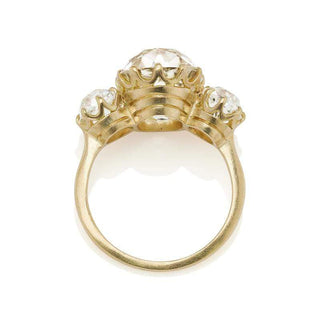 three stone moissanite ring cushion hand view