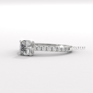 Cushion cut moissanite diamond ring close up  Cushion Half Pave detail view 4