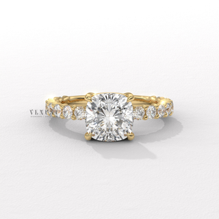 Cushion 3/4 pave moissanite engagement ring front view