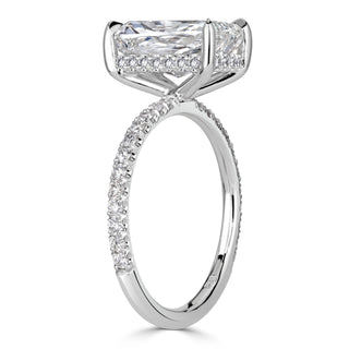 Elongated cushion pave moissanite engagement ring stone detail view