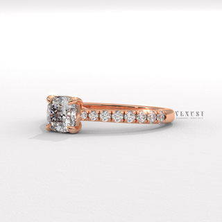 Cushion half pave engagement ring with moissanite center