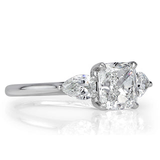 Old mine cushion three stone moissanite engagement ring side view