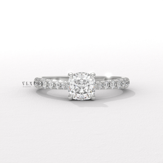 Cushion half pave moissanite engagement ring front view