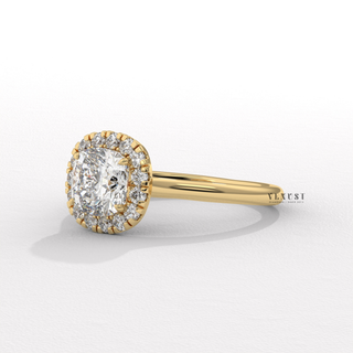 Halo Solitaire Cushion Cut Moissanite Engagement Ring side view