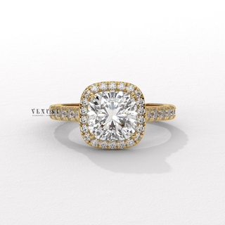 Elegant Halo Pave Cushion Cut Moissanite Engagement Ring front view