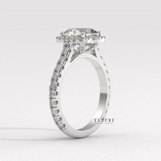 Elegant Halo Pave Cushion Cut Moissanite Engagement Ring setting detail