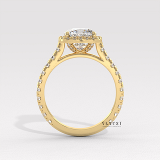 Elegant Halo Pave Cushion Cut Moissanite Engagement Ring close-up of the centre stone
