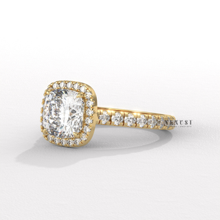 Elegant Halo Pave Cushion Cut Moissanite Engagement Ring side view