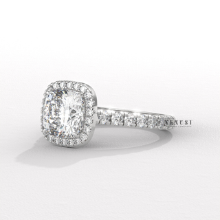Elegant Halo Pave Cushion Cut Moissanite Engagement Ring overhead view